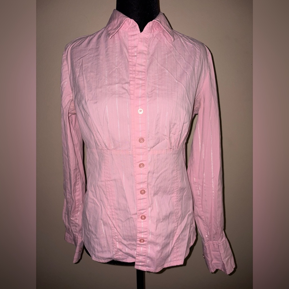 The Limited Long Sleeve Pink Blush Blouse with Metallic Stripes Sz Small